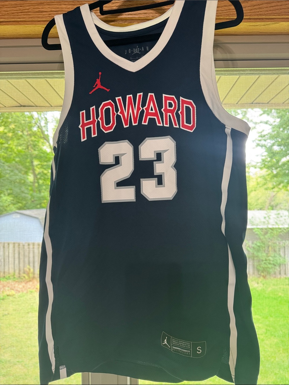 Jordan Navy Basketball Jersey with White and Red Accents